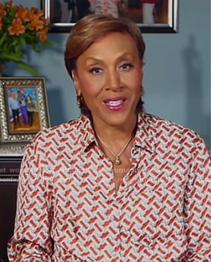 Robin’s orange and white print blouse on Good Morning America