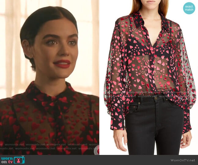 Saloni Joana Metallic Silk Jacquard Shirt worn by Katy Keene (Lucy Hale) on Katy Keene