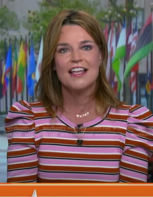 Savannah’s pink striped puff sleeve top on Today