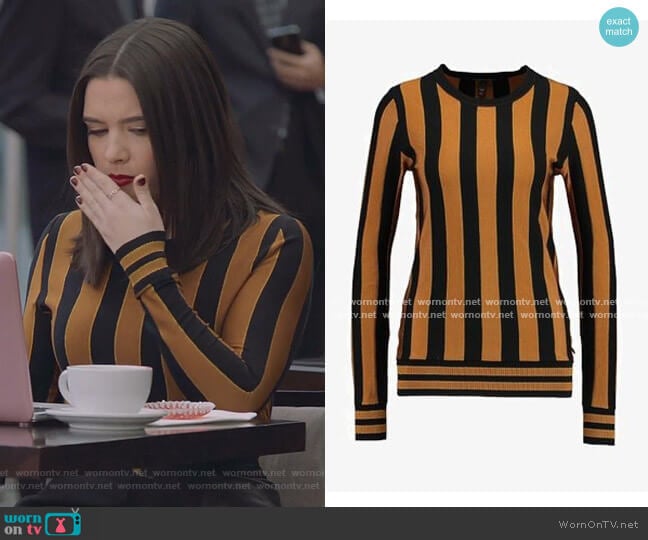 Scotch & Soda Varsity Stripe Pullover worn by Jane Sloan (Katie Stevens) on The Bold Type