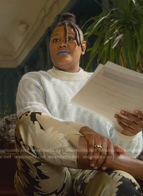 Skye’s blue wave stripe sweater on The Politician