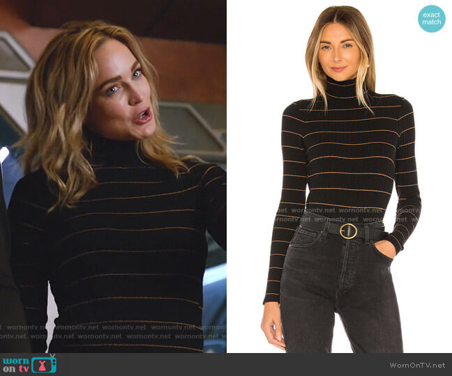 Vince Striped Rib Turtleneck Sweater worn by Sara Lance (Caity Lotz) on Legends of Tomorrow