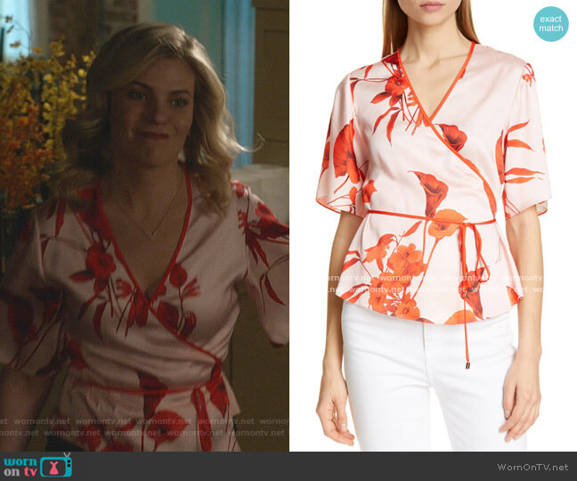 Ted Baker Melonyy Fantasia Wrap Top worn by Stephanie Borden (Kylee Evans) on Good Witch