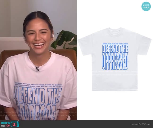 The Last Adam Defend The Oppressed Tee worn by Erin Lim on E! News