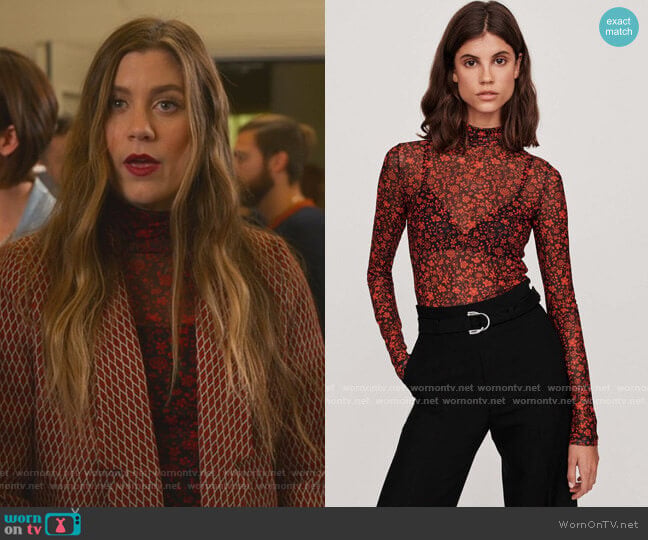 Maje Thomy Floral Turtleneck Top worn by McAfee (Laura Dreyfuss) on The Politician