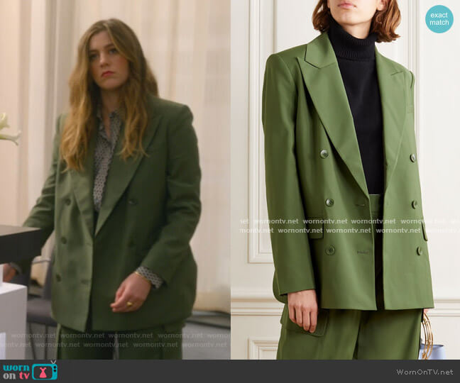 Tibi Double-Breasted Woven Blazer worn by McAfee (Laura Dreyfuss) on The Politician