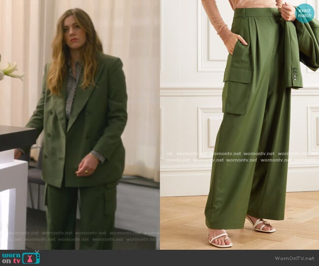 Tibi Tropical Pleated Woven Wide-Leg Pants worn by McAfee (Laura Dreyfuss) on The Politician