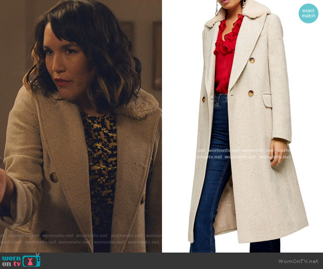 Topshop Freddie Herringbone Coat worn by Sara (Zoe Chao) on Love Life