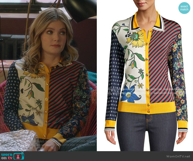 Tory Burch Print Block Cardigan worn by Sutton (Meghann Fahy) on The Bold Type