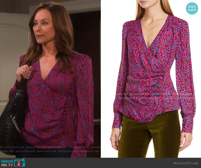 Veronica Beard Shirley Surplice Side Button Top