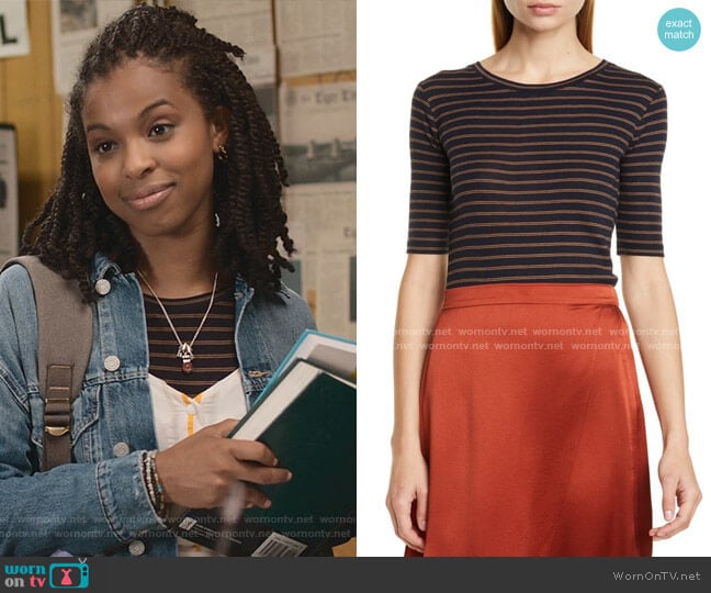 Vince Double Stripe Crew Neck T-Shirt worn by Ani (Grace Saif) on 13 Reasons Why