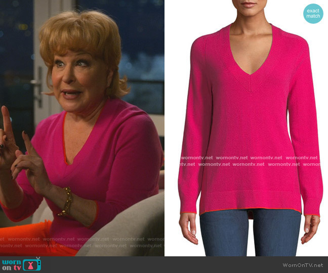 Rag and Bone Yorke Cashmere V-Neck Sweater with Mesh Panels worn by Hadassah Gold (Bette Midler) on The Politician