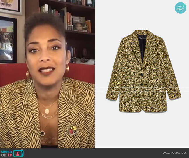 Zara Jacquard Blazer worn by Amanda Seales on The Real