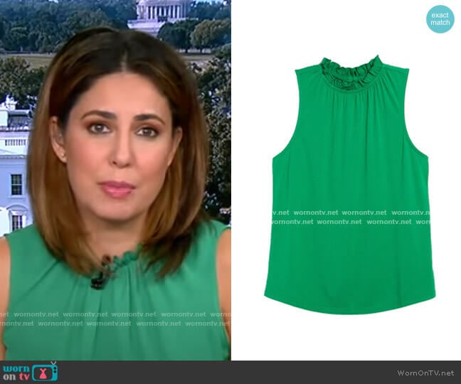 1901 Gathered Neck Sleeveless Knit Top worn by Cecilia Vega on Good Morning America