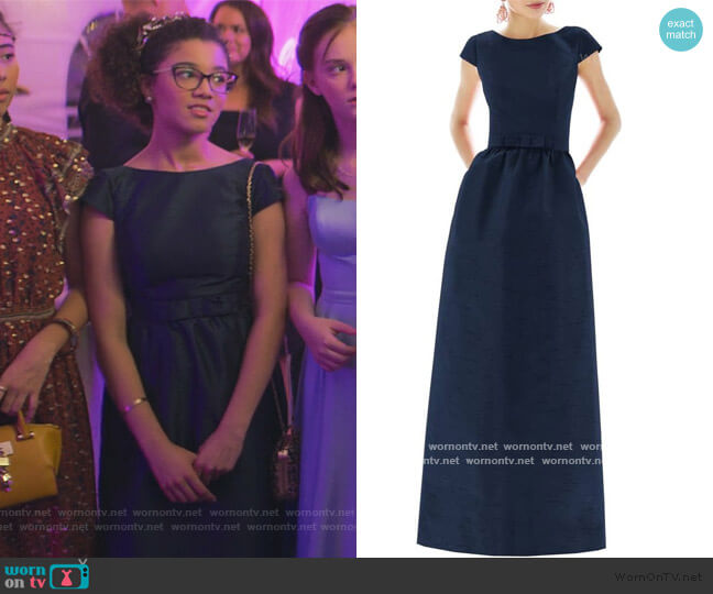 Alfred Sung Cap Sleeve A-line Gown worn by Mary-Anne Spier (Malia Baker) on The Baby-Sitters Club