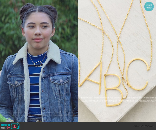 Anthropologie Block Letter Monogram Necklace worn by Dawn Schafer (Xochitl Gomez) on The Baby-Sitters Club