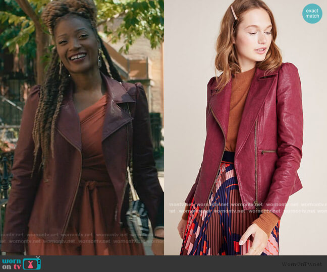 Anthropologie Petula Puff-Sleeved Moto Jacket worn by Jada Washington (Yolonda Ross) on The Chi
