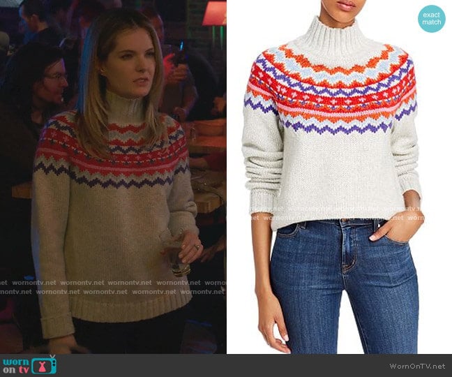 Aqua Fair Isle Turtleneck Sweater worn by Sutton (Meghann Fahy) on The Bold Type