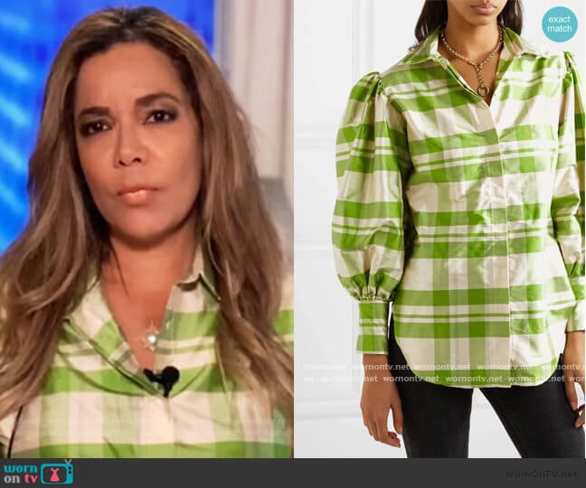 Avavav Checked silk-charmeuse blouse worn by Sunny Hostin on The View