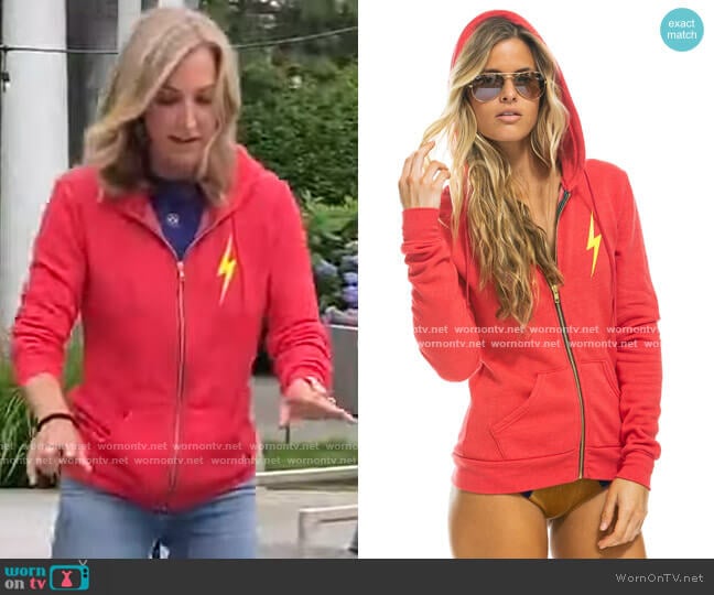 Aviator Nation Bolt 2 Zip Hoodie worn by Lara Spencer on Good Morning America