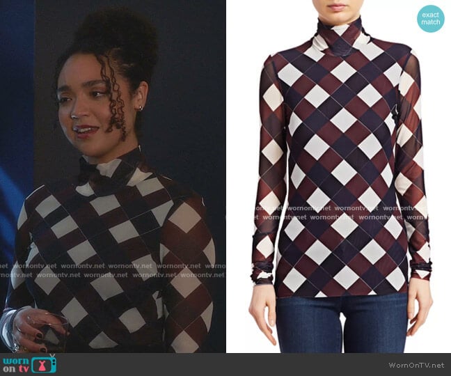 Baum und Pferdgarten Jodi Check Mesh Top worn by Kat Edison (Aisha Dee) on The Bold Type
