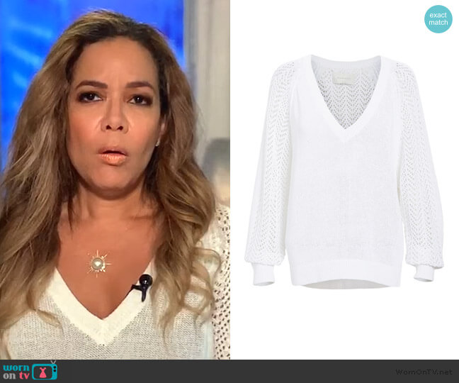 Brochu Walker Ami Pointelle Lace V Sweater worn by Sunny Hostin on The View