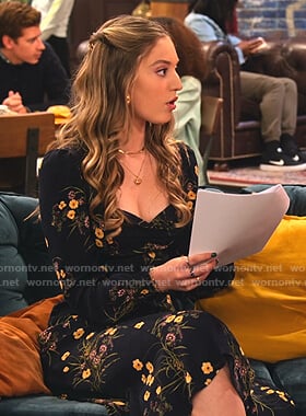 Brooke’s navy floral midi dress on The Expanding Universe of Ashley Garcia