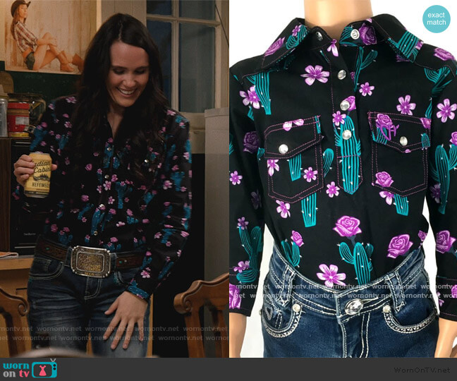 Bunkhouse Western Black Cactus Button Up Shirt worn by Mia (Eden Brolin) on Yellowstone