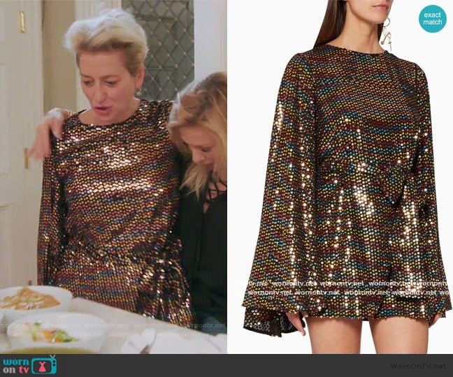 Caroline Constas Rainbow Sequin Mini Dress worn by Dorinda Medley on The Real Housewives of New York City