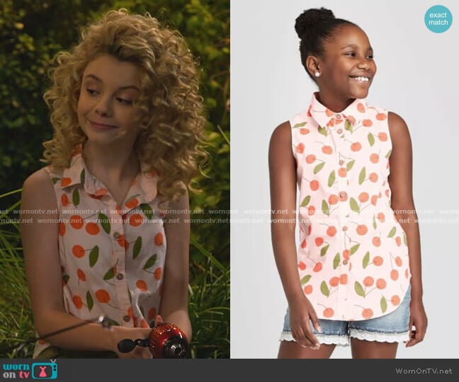 Cat & Jack Cherry Print Sleeveless Woven Top worn by Destiny Baker (Mallory James Mahoney) on Bunkd