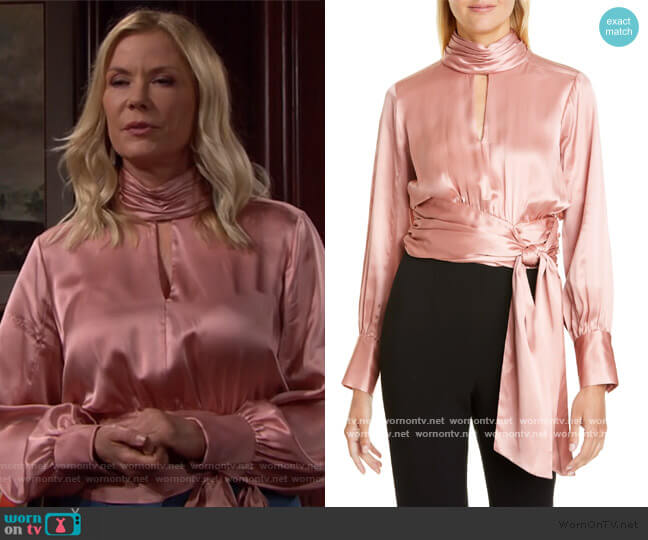 Cinq a Sept Jaqueline Silk Top worn by Brooke Logan (Katherine Kelly Lang) on The Bold and the Beautiful