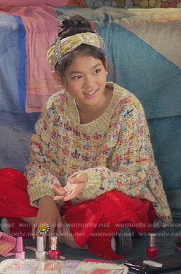 Claudia’s metallic multicolored check sweater on The Baby-Sitters Club
