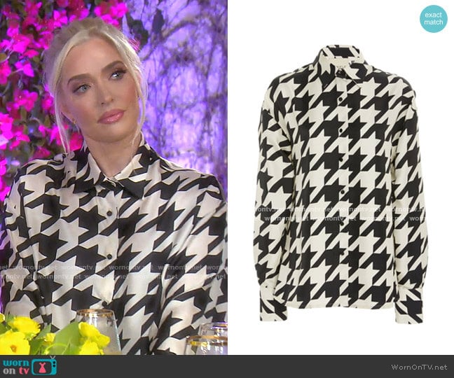 Daniele Carlotta Houndstooth Twill Shirt worn by Erika Jayne on The Real Housewives of Beverly Hills