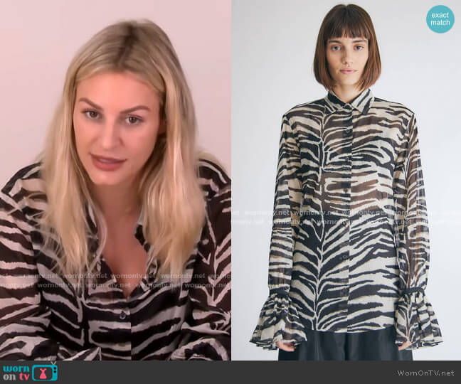 Dries van Noten Cotton Zebra Ruffle Sleeve Blouse worn by Morgan Stewart on E! News