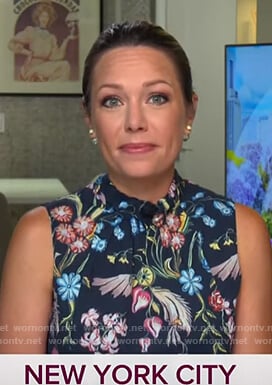Dylan’s navy floral sleeveless top on Today