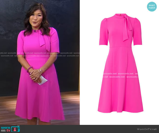 Donna Morgan Electric Pink Tie Neck Dress worn by Juju Chang on Good Morning America