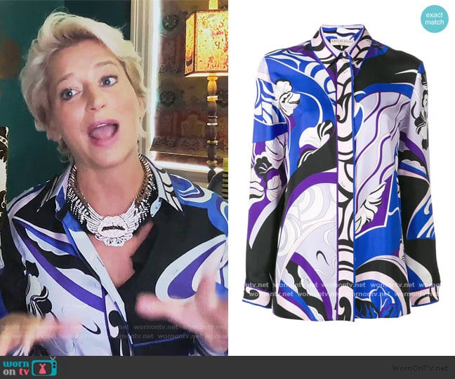 Emilio Pucci Hanami Print Blouse worn by Dorinda Medley on The Real Housewives of New York City