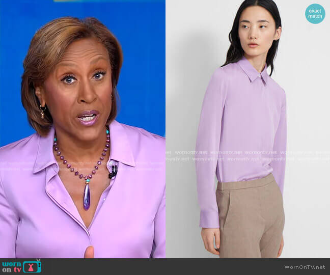 Theory Fitted Shirt In Bright Lilac worn by Robin Roberts on Good Morning America
