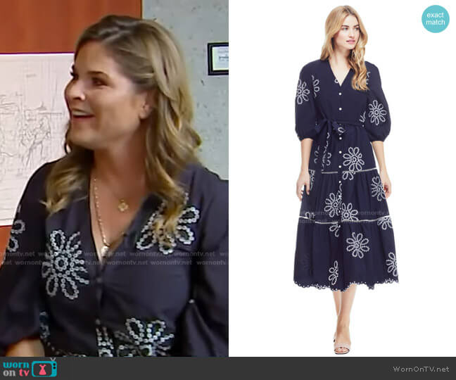 Pearl by Lela Rose Floral Eyelet Belted Tiered Dress worn by Jenna Bush Hager on Today