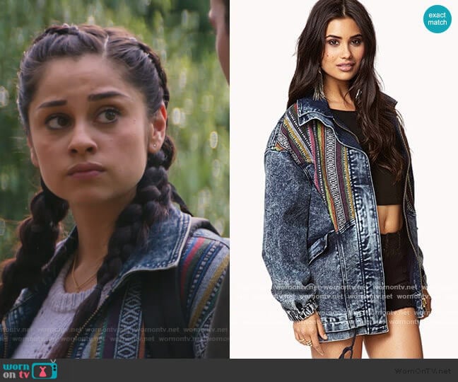 Forever 21 Acid Wash Southern Western Denim Jacket worn by Yolanda Montez (Yvette Monreal) on Stargirl