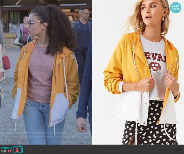 Forever 21 Yellow Colorblock Raglan Windbreaker worn by Mary-Anne Spier (Malia Baker) on The Baby-Sitters Club