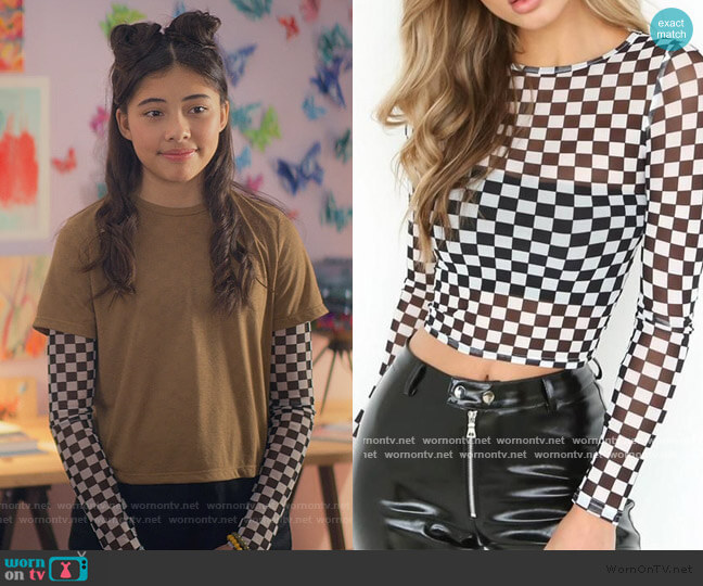 Forever 21 Checkerboard Mesh Top worn by Dawn Schafer (Xochitl Gomez) on The Baby-Sitters Club