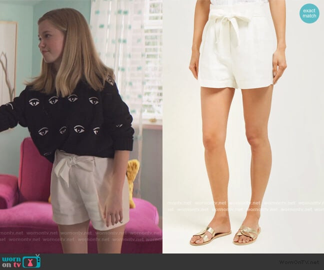 Frame High-rise linen-blend shorts worn by Stacey McGill (Shay Rudolph) on The Baby-Sitters Club