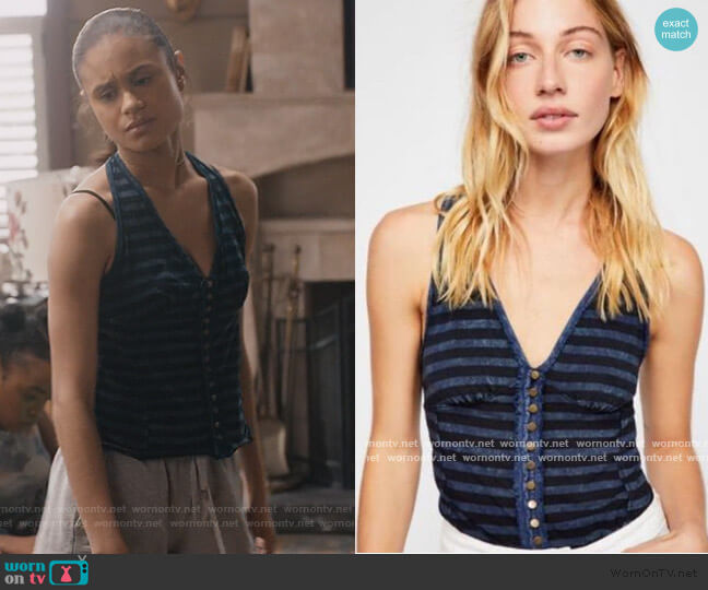 Free People Mylo Stripe Halter Top worn by Sophia Greenleaf (Desiree Ross) on Greenleaf