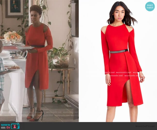 Halston Heritage Cold Shoulder Belted Dress worn by Kerissa Greenleaf (Kim Hawthorne) on Greenleaf