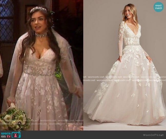 Galina Signature Illusion Sleeve Plunging Ball Gown Wedding Dress worn by Ciara Brady (Victoria Konefal) on Days of our Lives