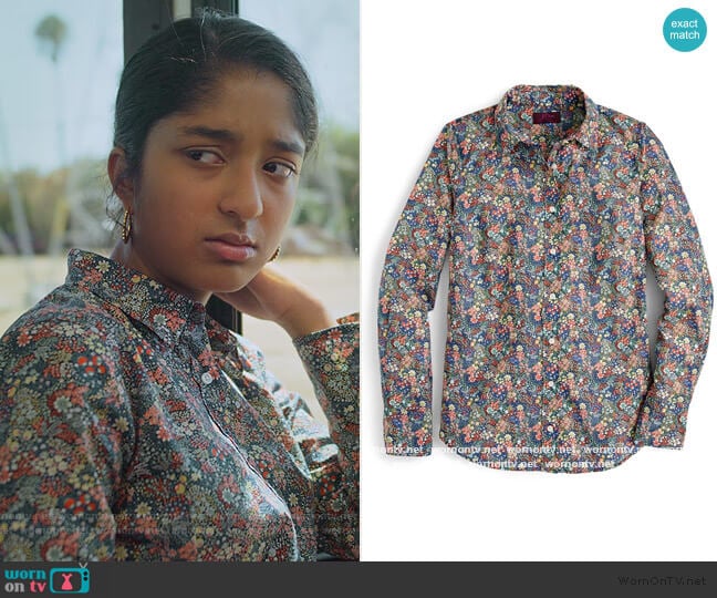 J. Crew Liberty Elderberry Floral Perfect Shirt worn by Devi Vishwakumar (Maitreyi Ramakrishnan) on Never Have I Ever