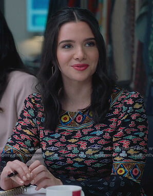 Jane’s black mixed print dress on The Bold Type
