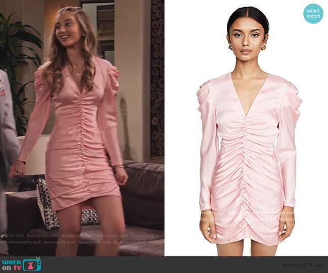 Jonathan Simkhai Crepe Back Satin Puff Sleeve Dress worn by Brooke Bishop (Bella Podaras) on The Expanding Universe of Ashley Garcia