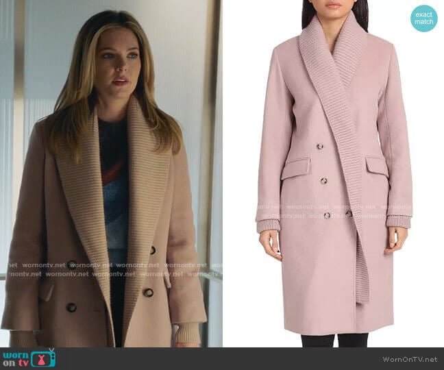 Badgley Mischka Knit Shawl Collar Double-Breasted Coat worn by Sutton (Meghann Fahy) on The Bold Type